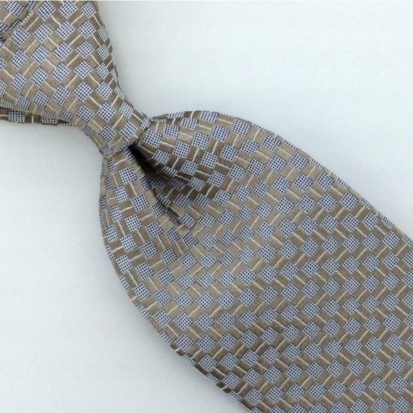 Ermenegildo Zegna Tie Checker Gold Silver Narrow(3 3/8")Necktie Luxe Silk L3 - Picture 1 of 8